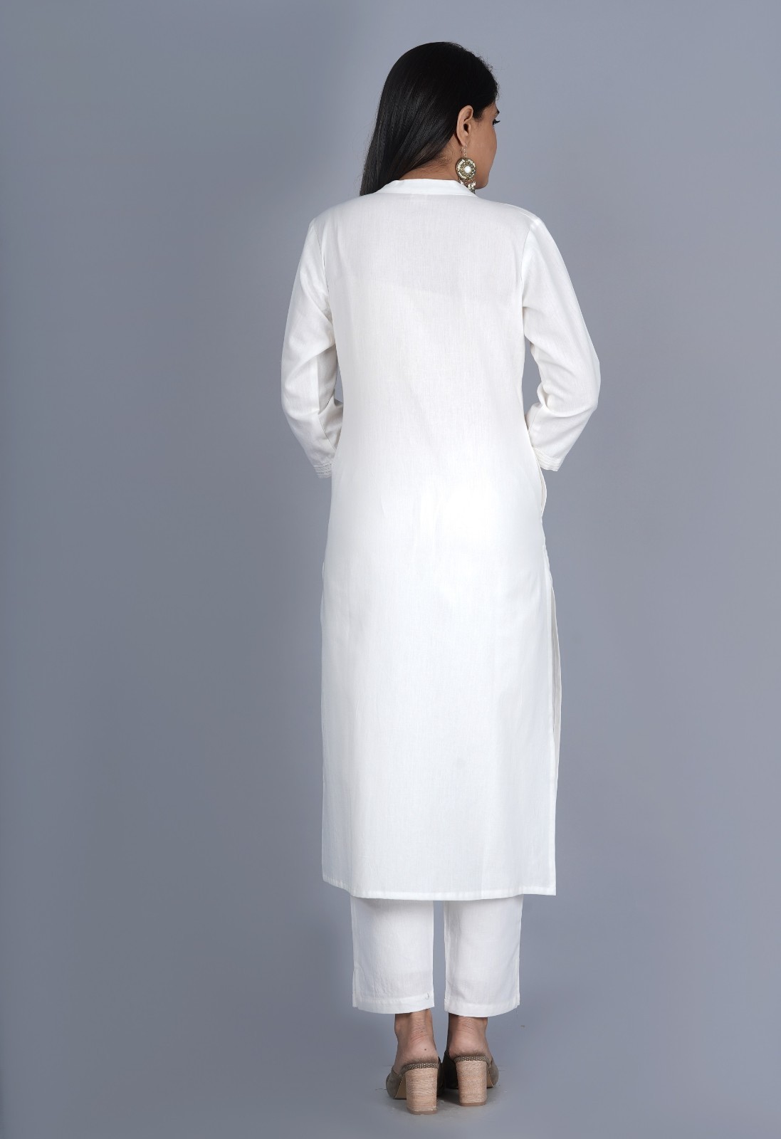 Bollywood Style Women White Cotton Kurta Set with Dupatta