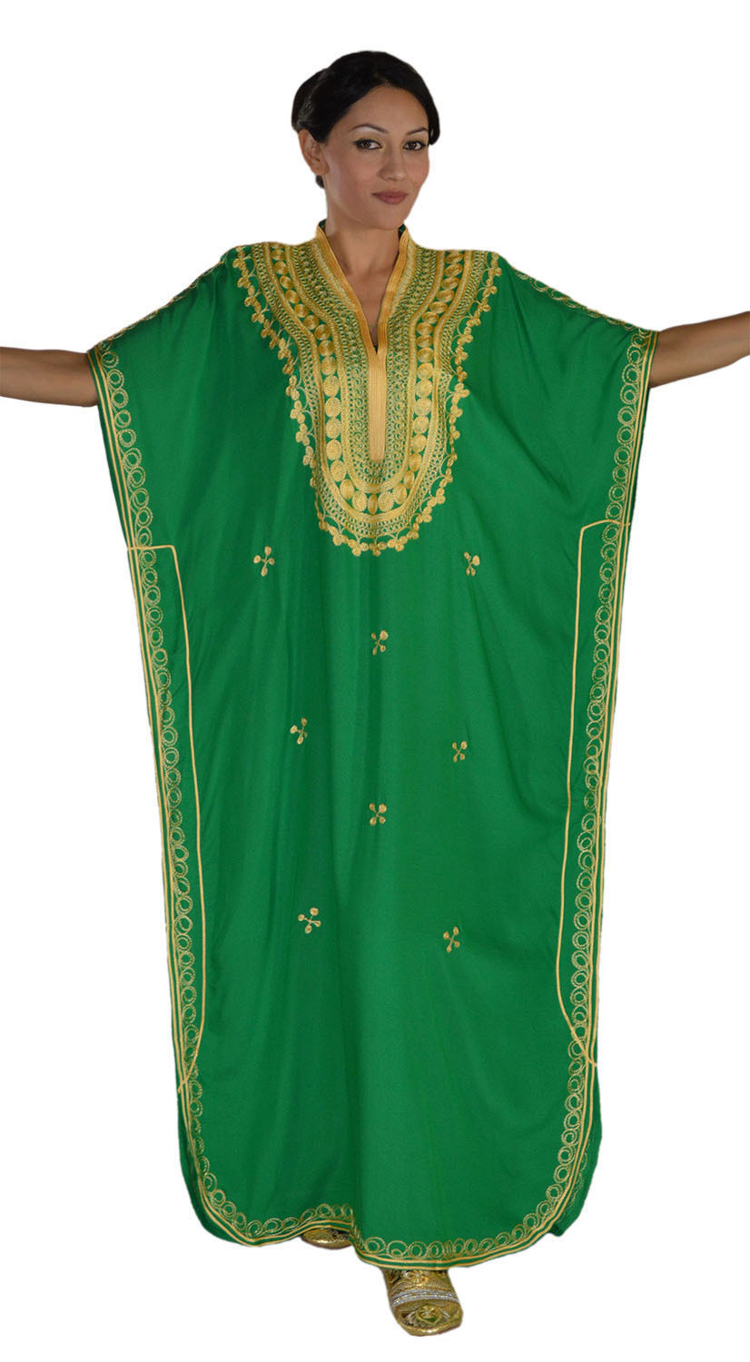 Moroccan Caftan Women kaftan Abaya Beach Cover Summer Long Dress Cotton Green