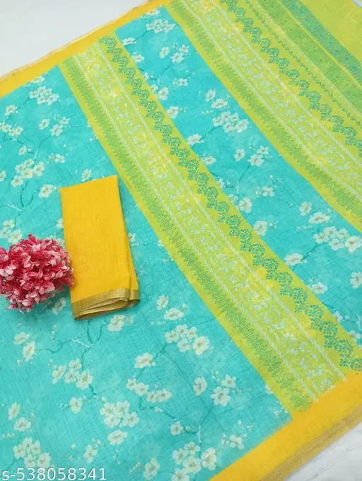 Women’s Cotton Linen saree with Running Blouse Piece