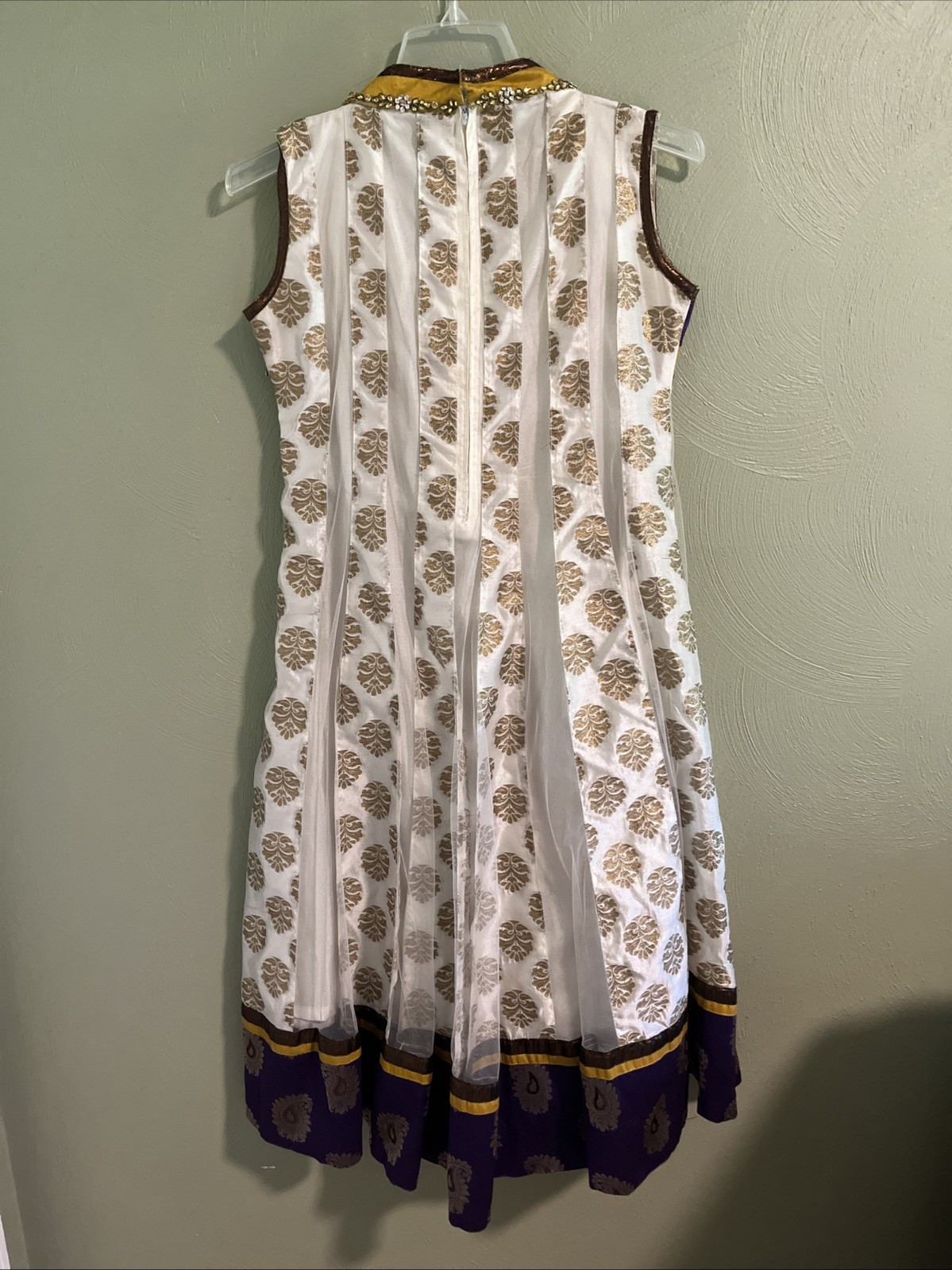 Festive Sleeveless Purple White And Gold Anarkali Kurta Size 38