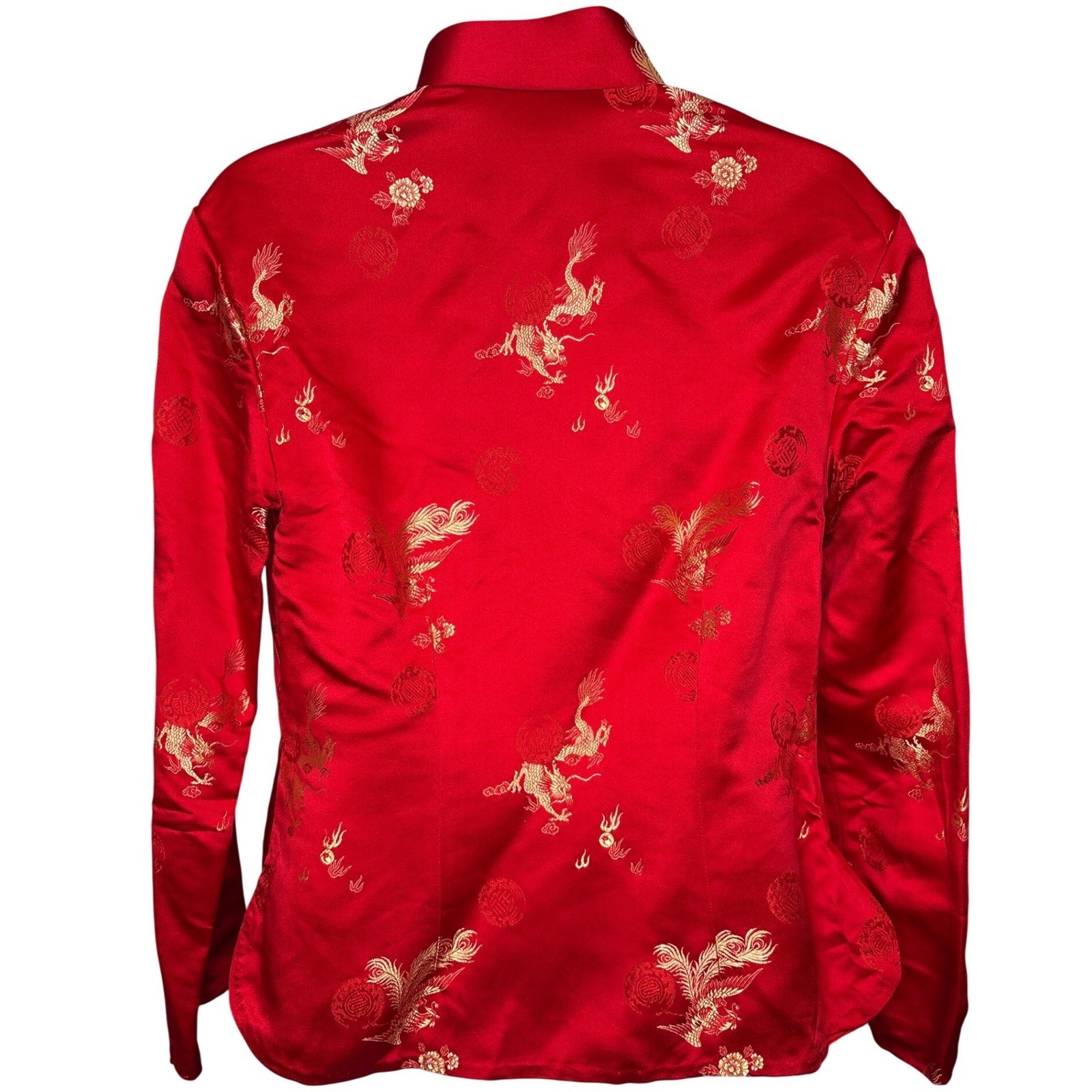 Womens Red Tang Suit Jacket Est Sz M Excellent Silky Dragon Phoenix Frog Button