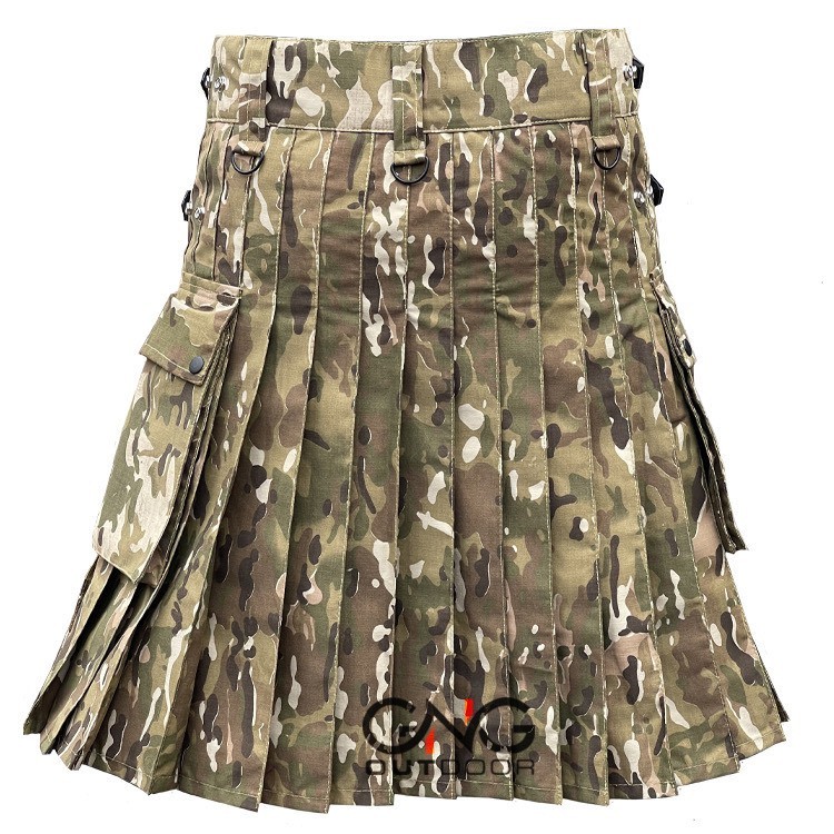 Men’s Scottish Leather Strap Camo kilt Fashion Cotton Utility kilt Modern kilt