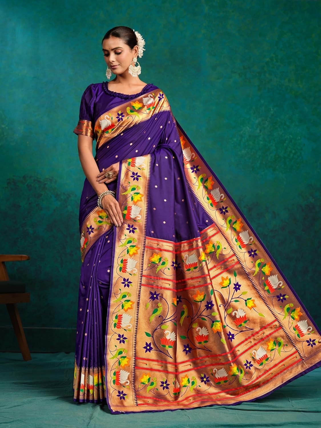 Women’s Pure Silk Paithani Woven Saree With Blouse Piece