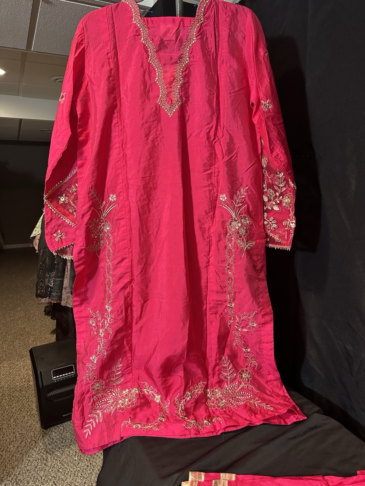 ASIAN STITCH ZARQUN BRAND – Emb Raw Silk Front & Back Emb, Net Lux Dupatta – $75