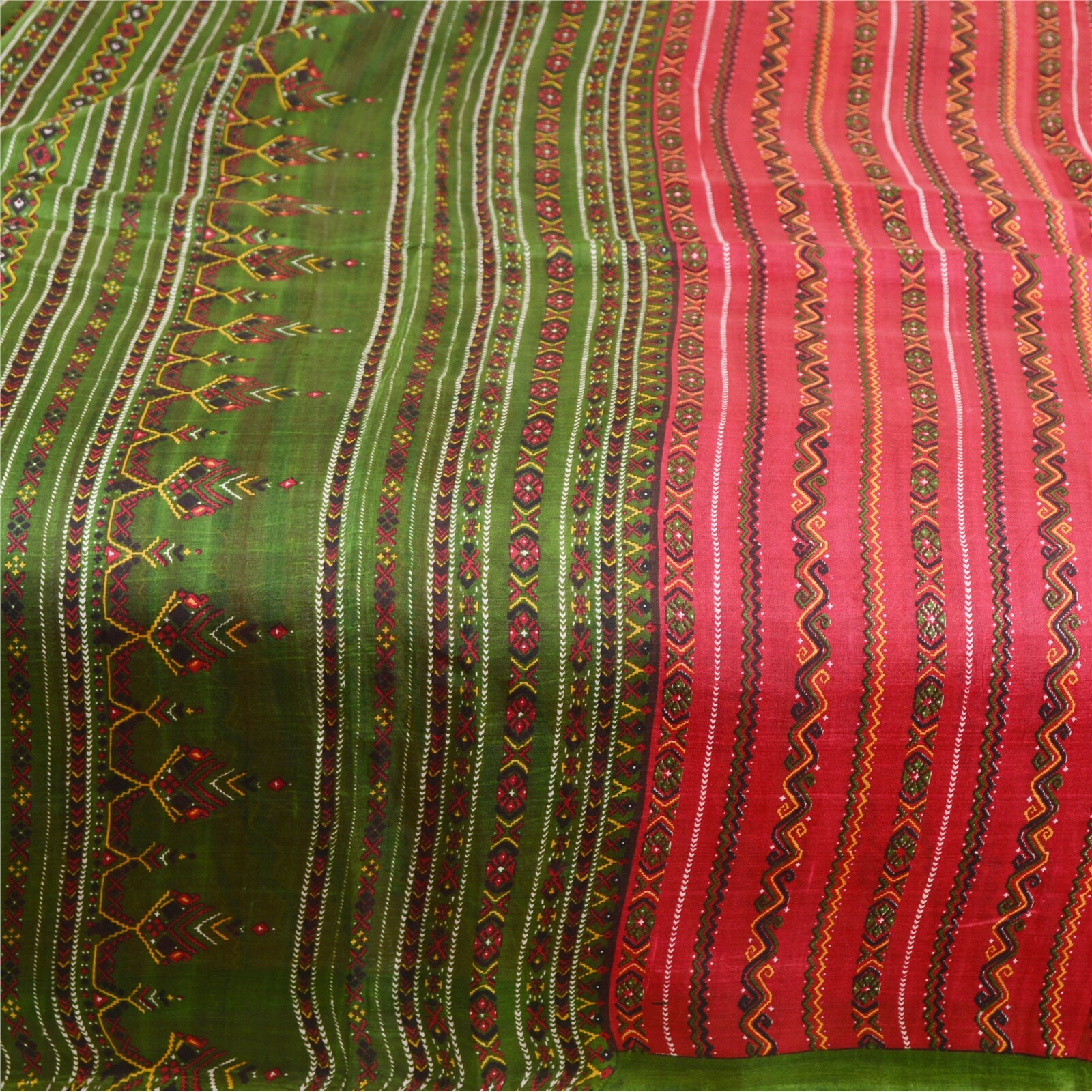 Sanskriti Vintage Sarees Dark Red 100% Pure Silk Printed Sari 5Yd Craft Fabric