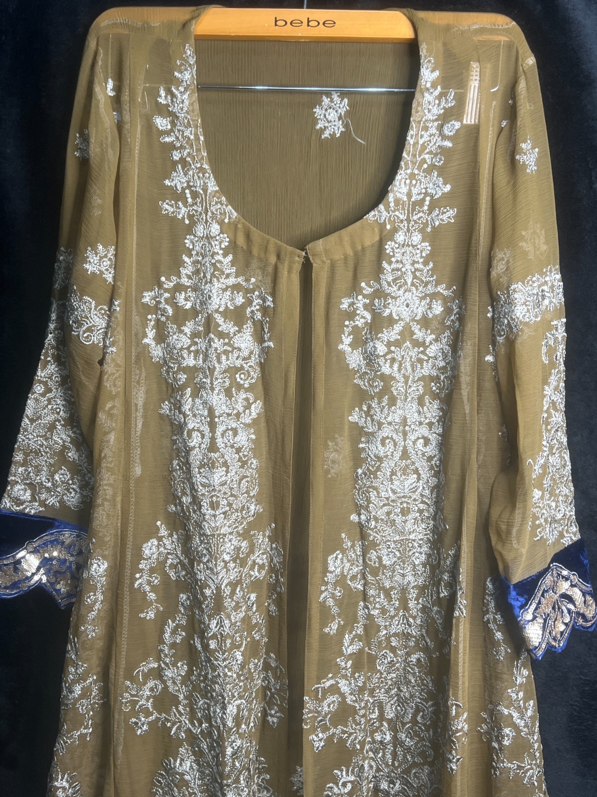 Indian Sheer Embroidered Overlay Tunic Topper Brown/Gold with Silver Thread Work