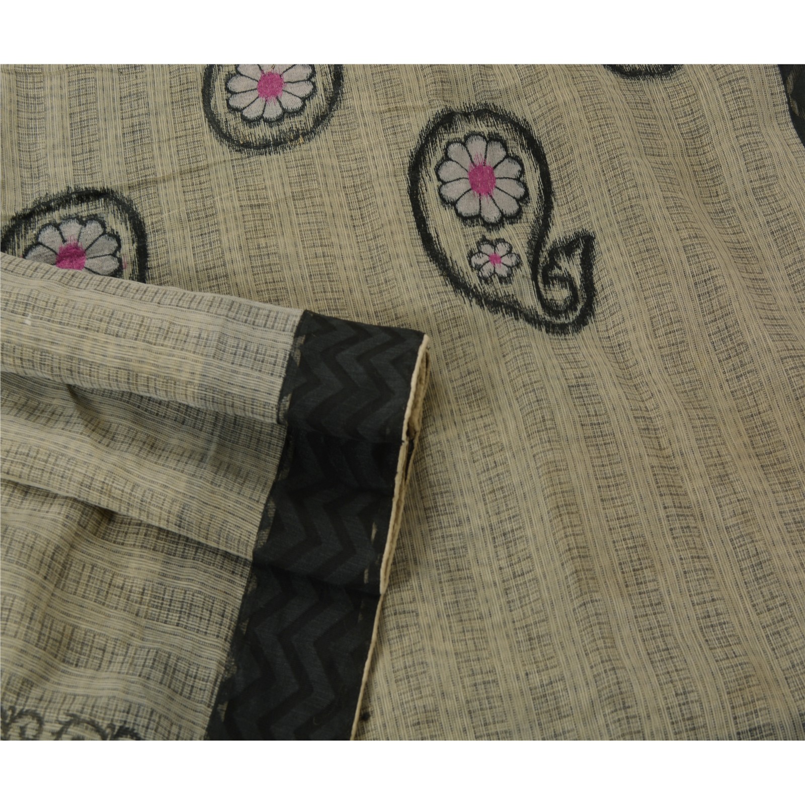 Sanskriti Vintage Cream Sarees Art Silk Embroidered Woven Craft 5 Yd Fabric Sari