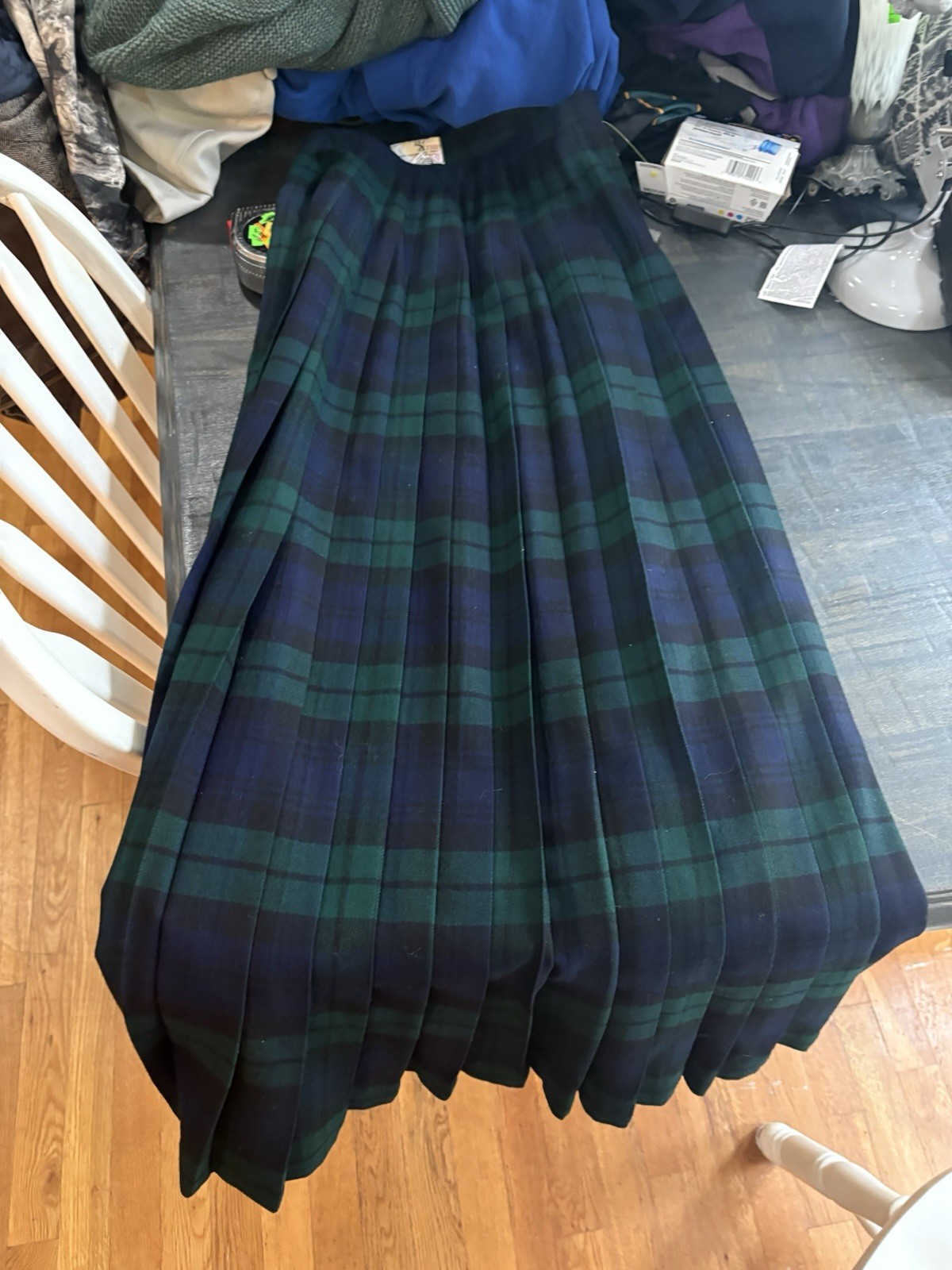 Vtg Scotch House Blue Green Black Tartan Plaid Wool Scottish Kilt Dress 24