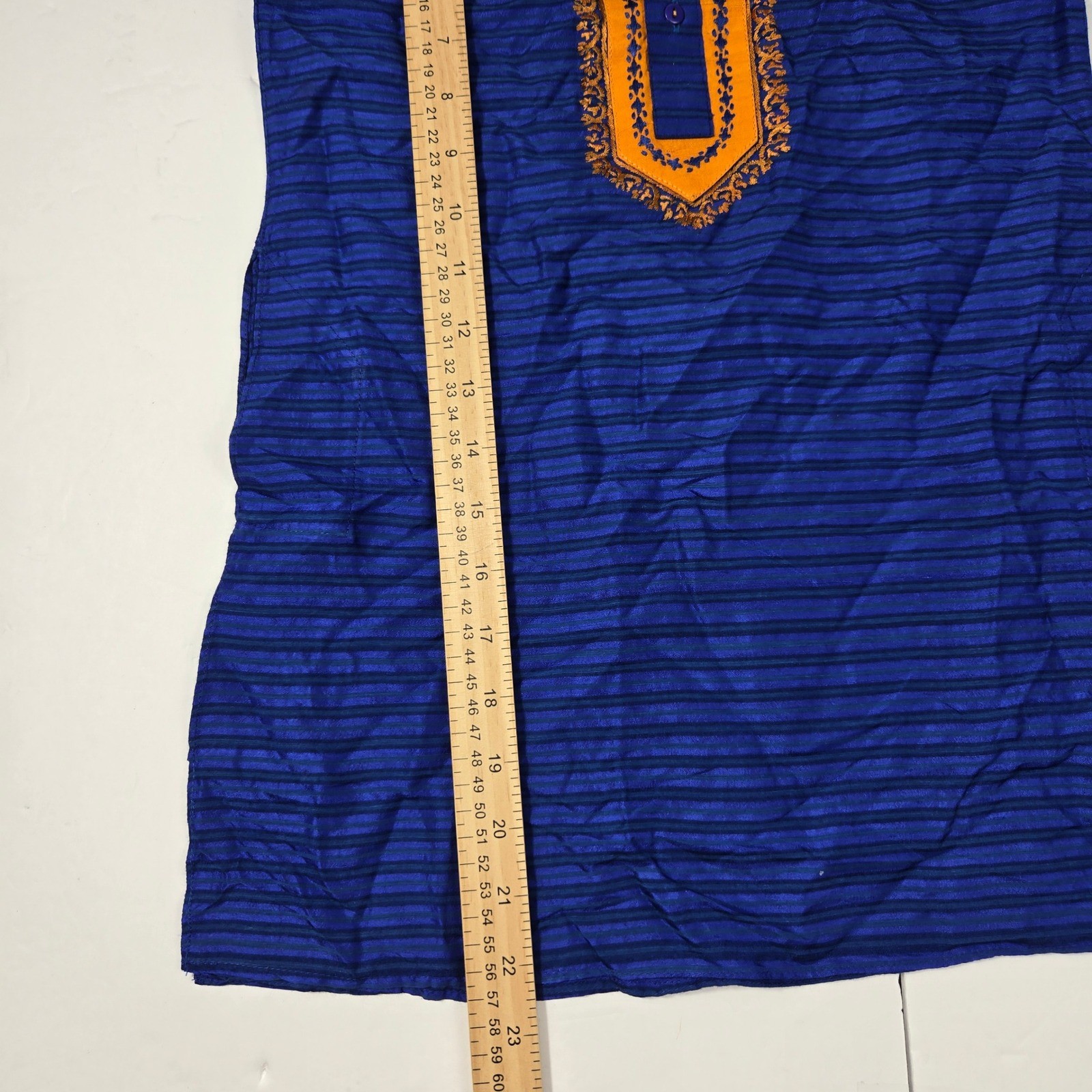 Vintage Aarong Bangladesh Boy Kurta Silk Cotton Blend Blue Orange Embroidered