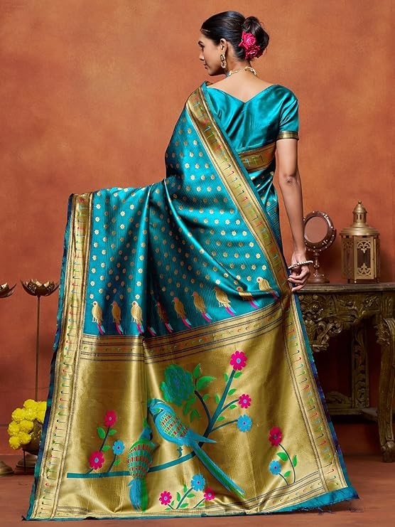 Women’s Silk Blend Woven Paithani saree With Blouse Piece | Wedding Saree Heavy