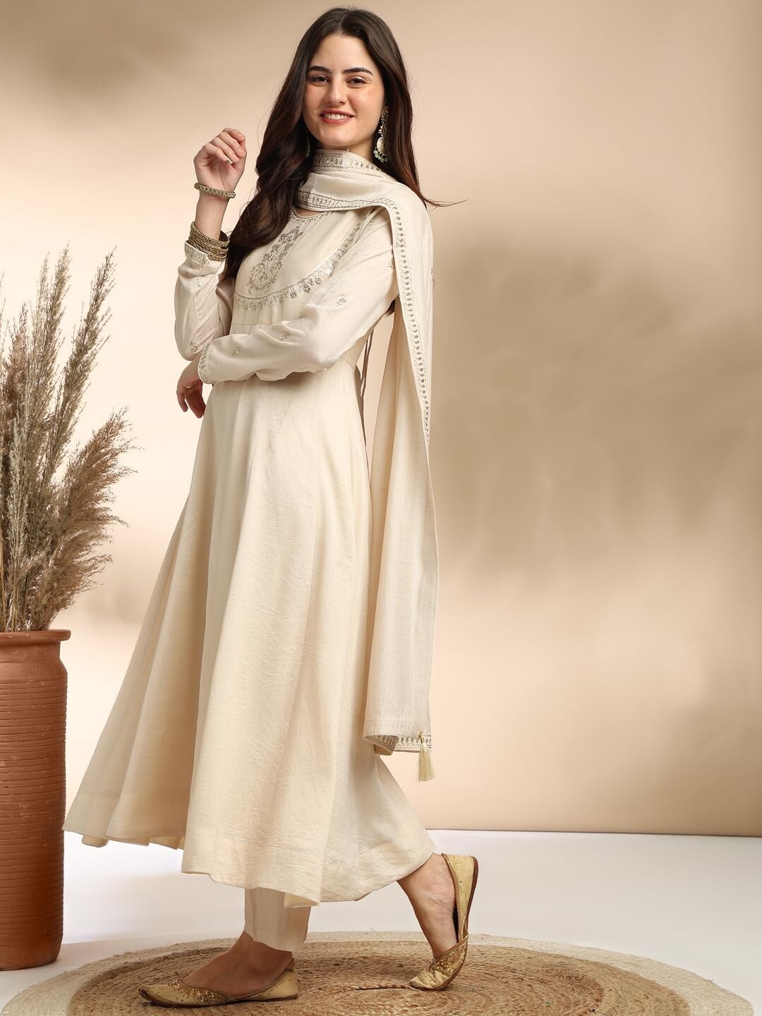 Women’s Silk Anarkali & Pant with Dupatta Set