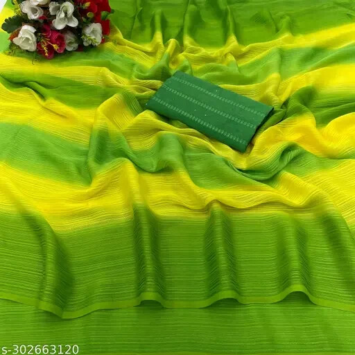 Women’s Cotton Silk Chiffon saree with Separate Blouse Piece