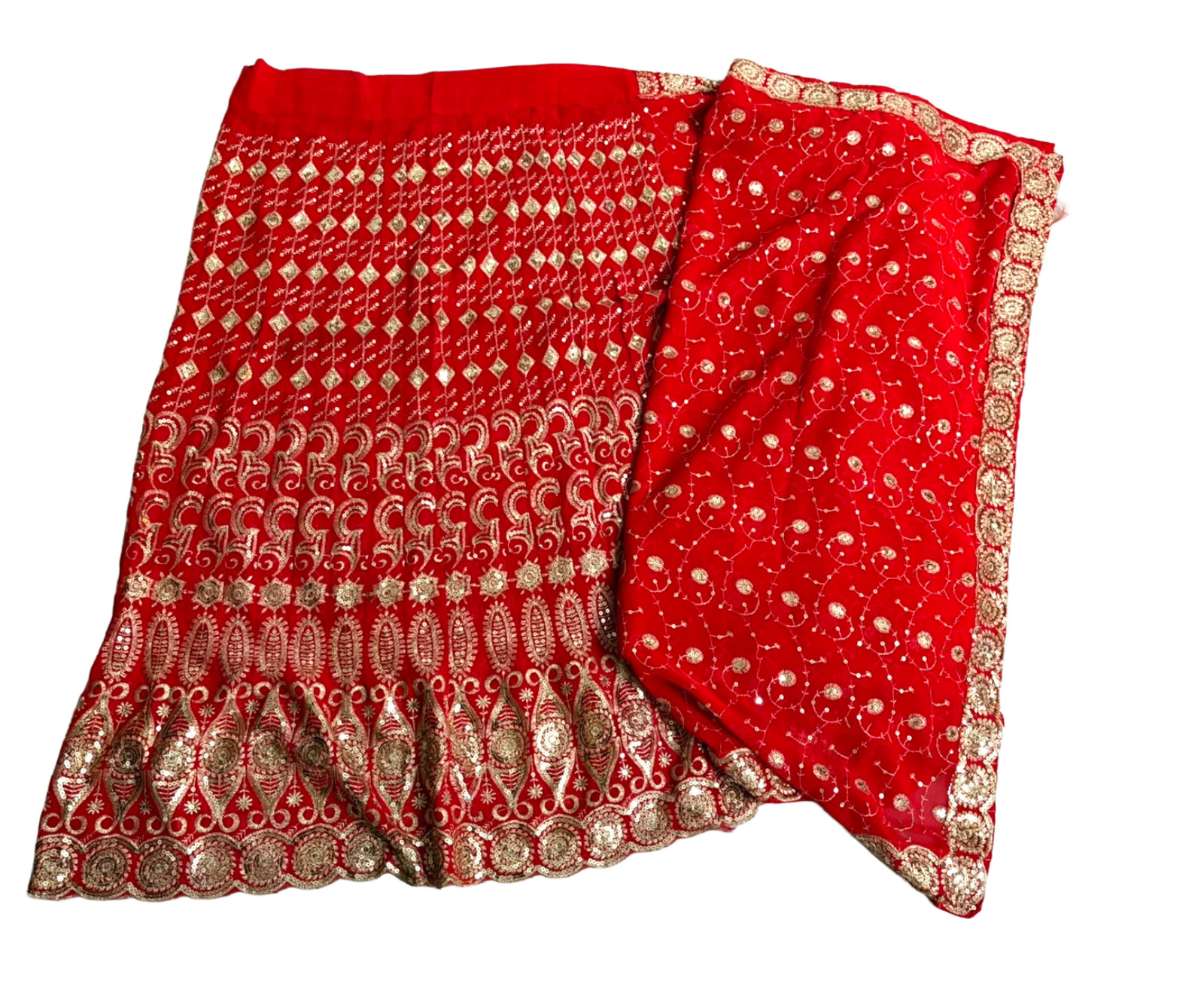 Red Bridal Dress Indian Women Wrap Embroidered Curtain Drape Georgette Saree 5Y