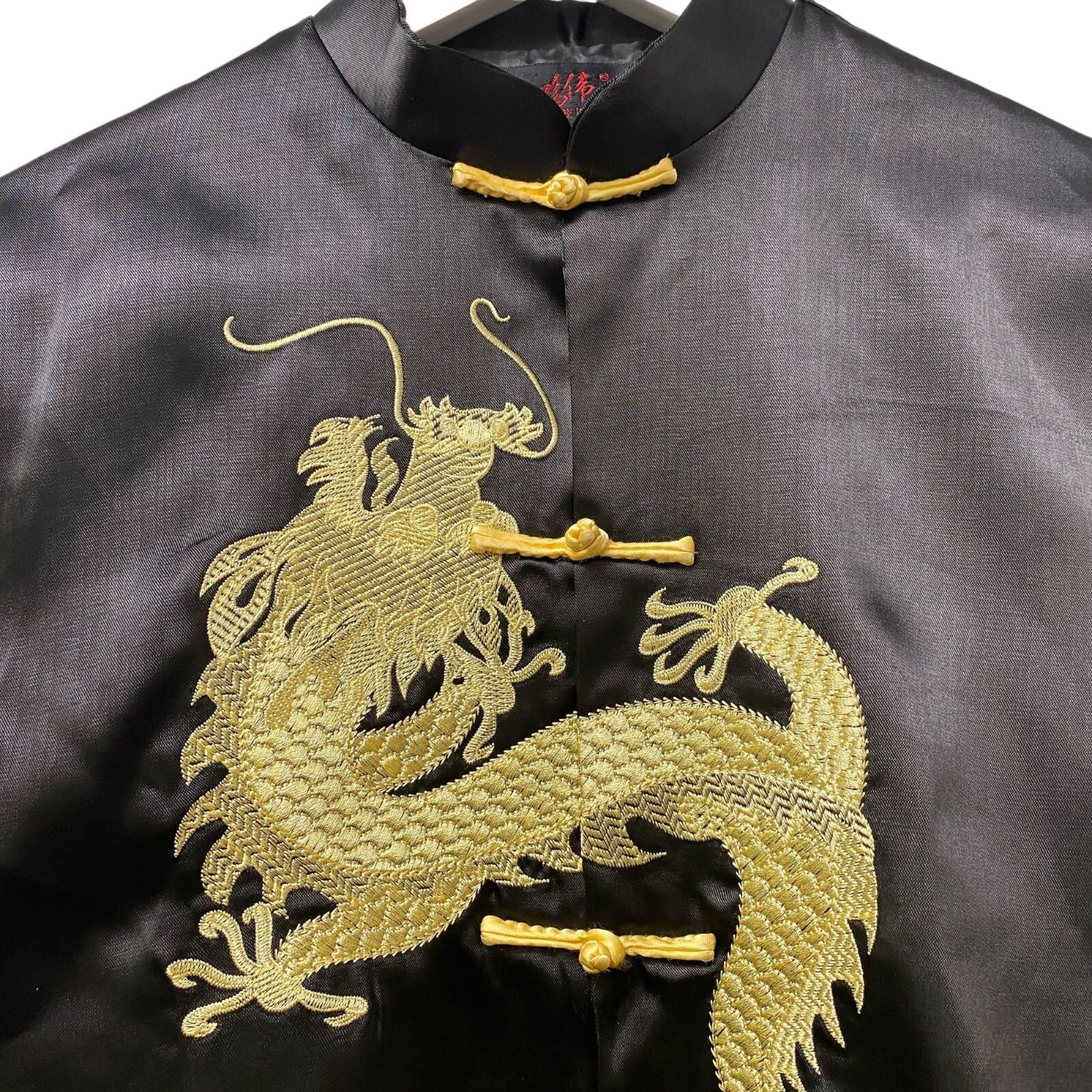 Embroidered Dragon Top Youth Black Satin Traditional Chinese Style Tang Jacket