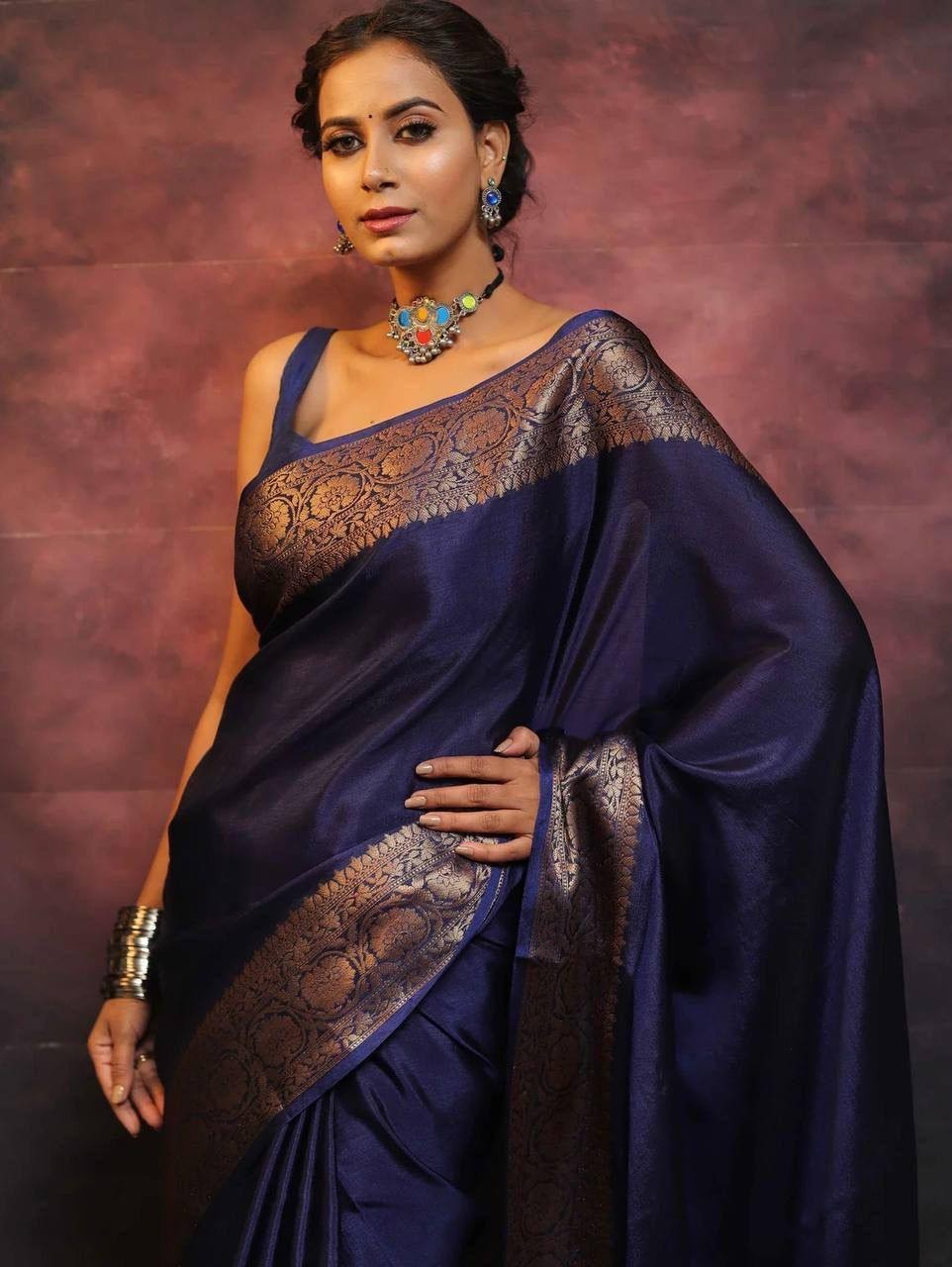 Indian Designer Soft Lichi Silk Saree with Jacquard Border and Rich Pallu Work