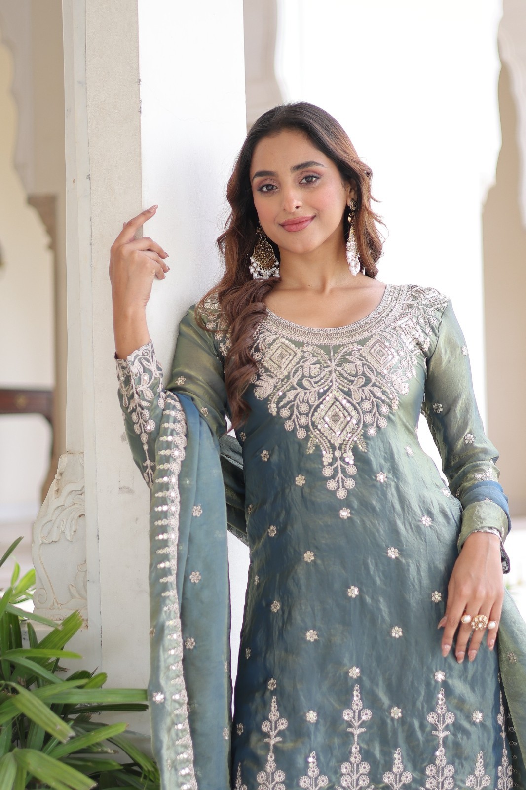 Fandy Silk Designer Pakistani Sharara Suit Indian Bollywood Ethnic Salwar Kameez