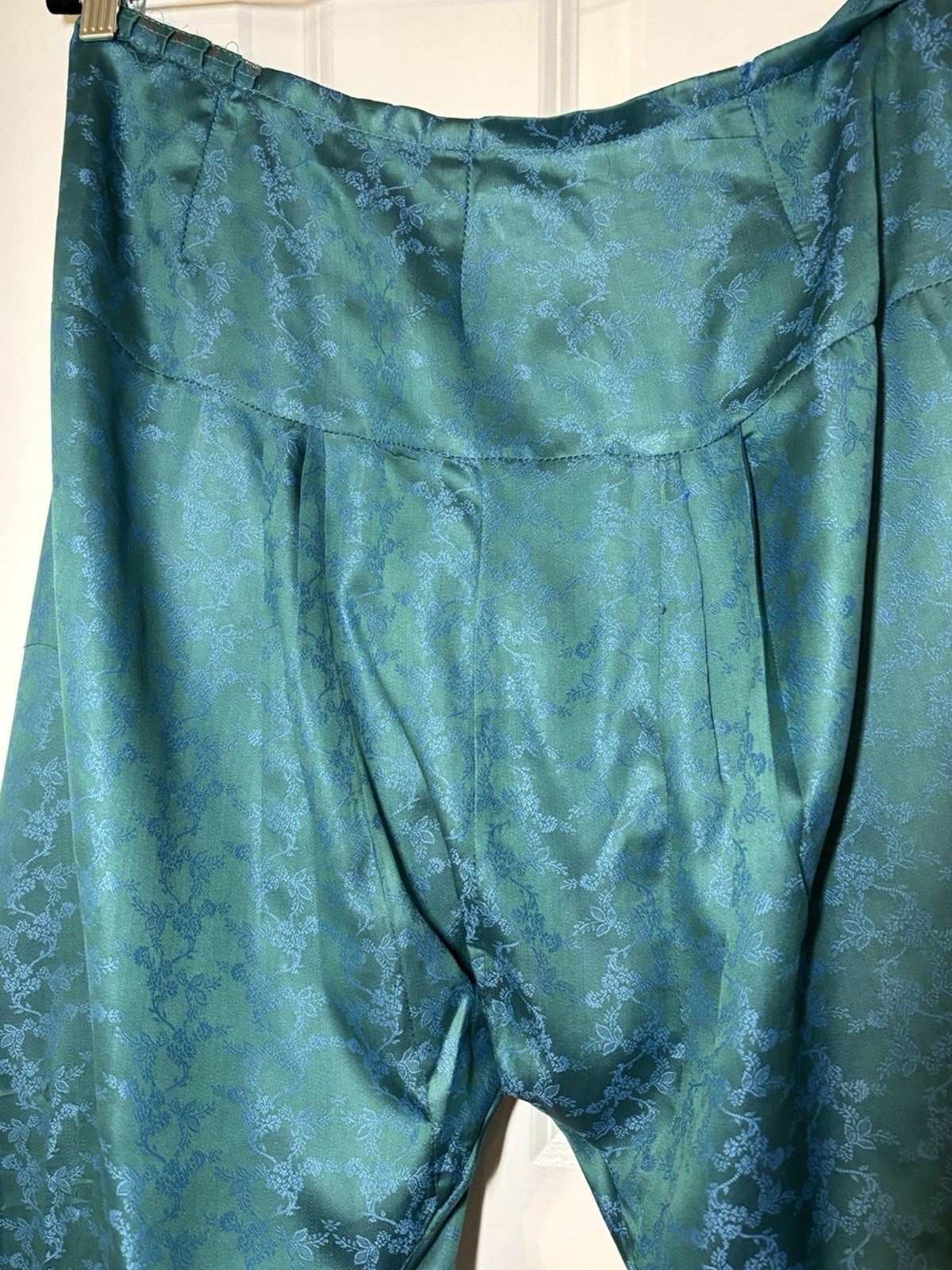 Silk Teal Salwar Kameez Set with Dupatta, Floral Pattern, Long Sleeve