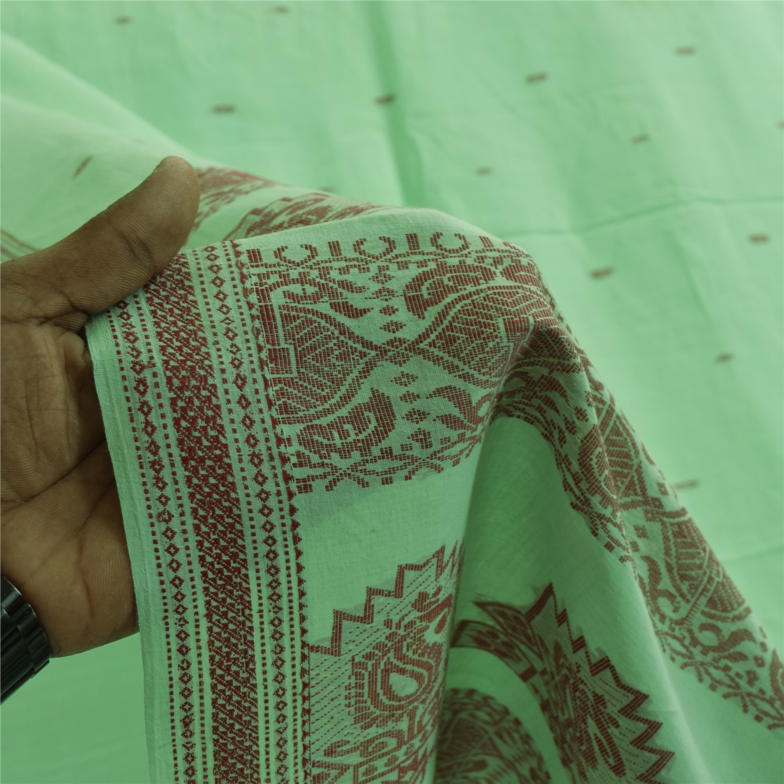 Sanskriti Vintage Sarees Begumpuri Pista Green Handwoven Pure Cotton Sari Fabric