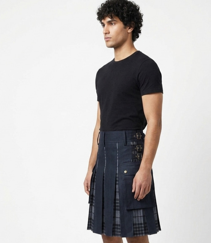 SCOTTISH NIGHT WATCH TARTAN HYBRID KILT IN A MODERN BLACK DESIGN