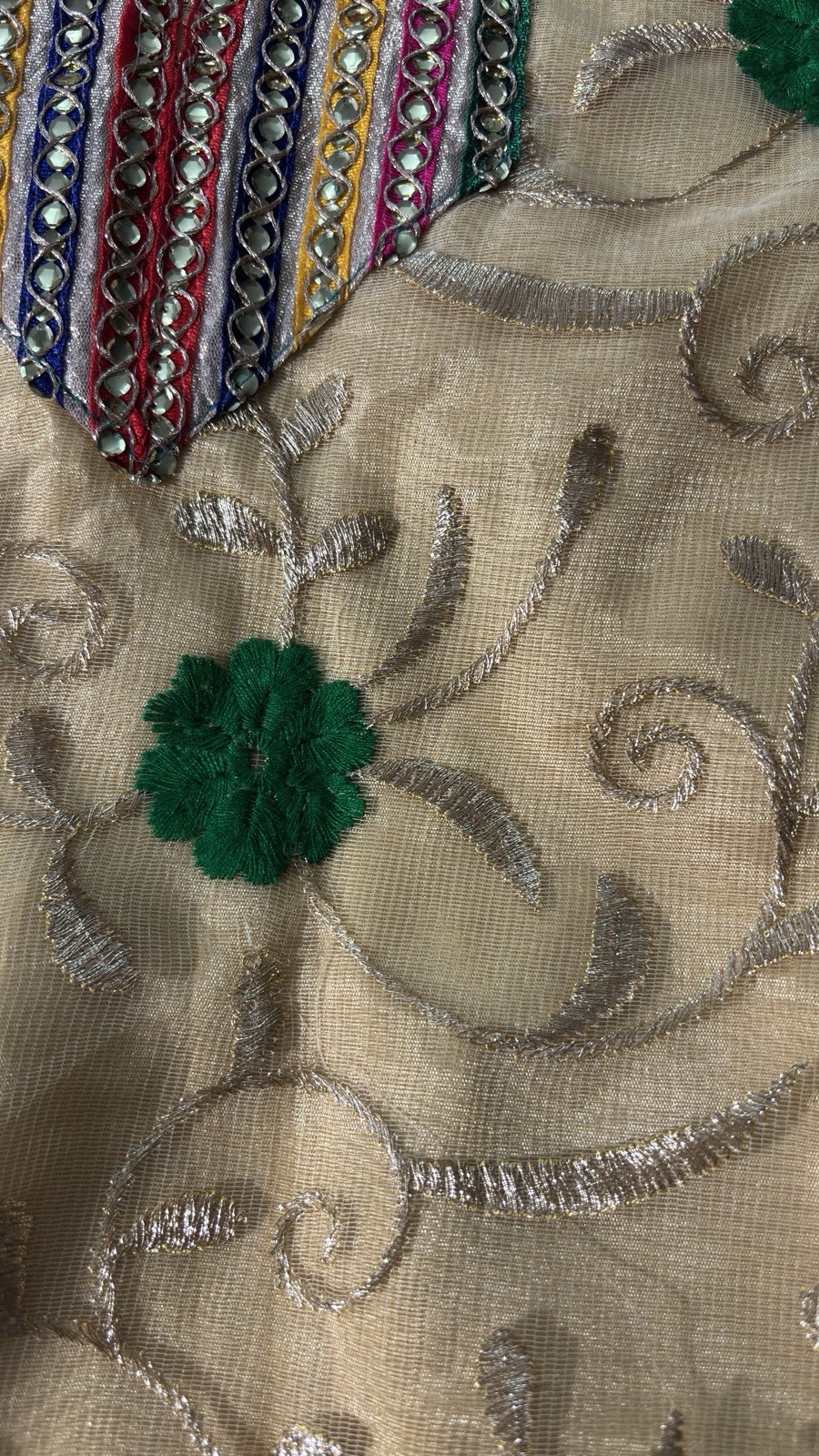 Girls/Teen Beige Gold Embroidered Kurti (Bust 32) Ethnic Festive Party Wear Top