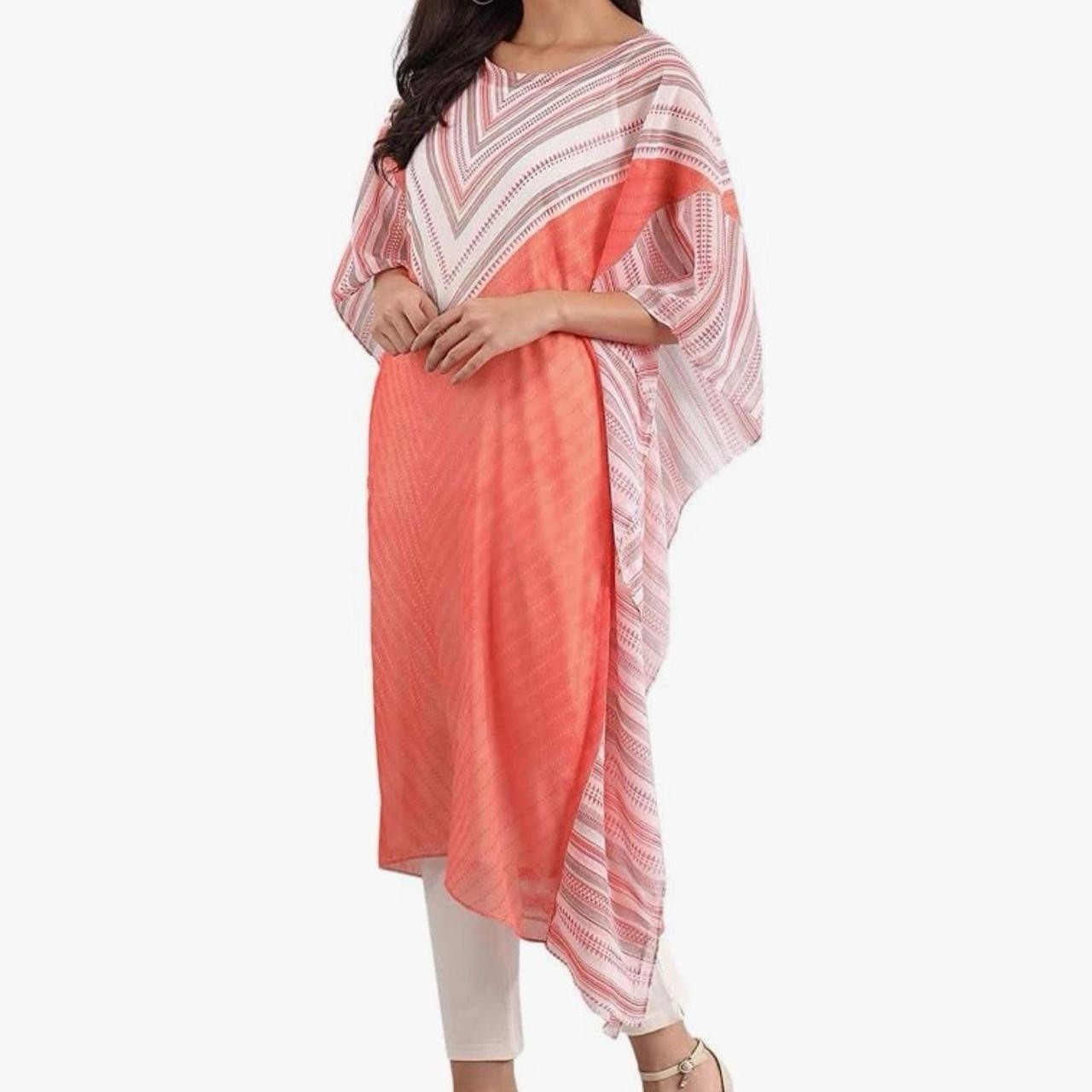 Aurelia Women’s Round Neck Kaftan Kurta – Peach Bud Women’s Size Medium