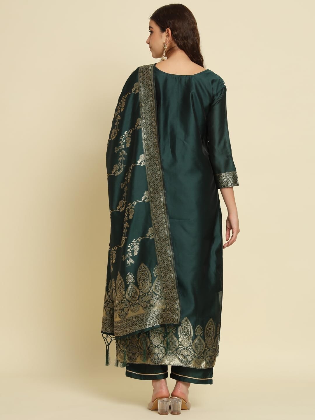 Women’s Cotton Silk Jacquard Kurta Pant Set with Banarasi Silk Dupatta
