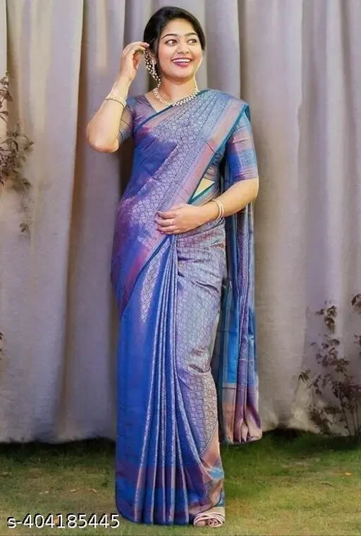 Woven Rich Pallu Design Work Zari Woven Soft Lichi Silk Saree With Blouse Piece