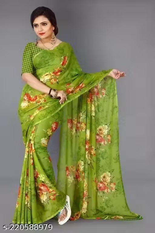 Traditional Chiffon Printed Jamdani Saree With Unstitched Bloused Wedding Wear
