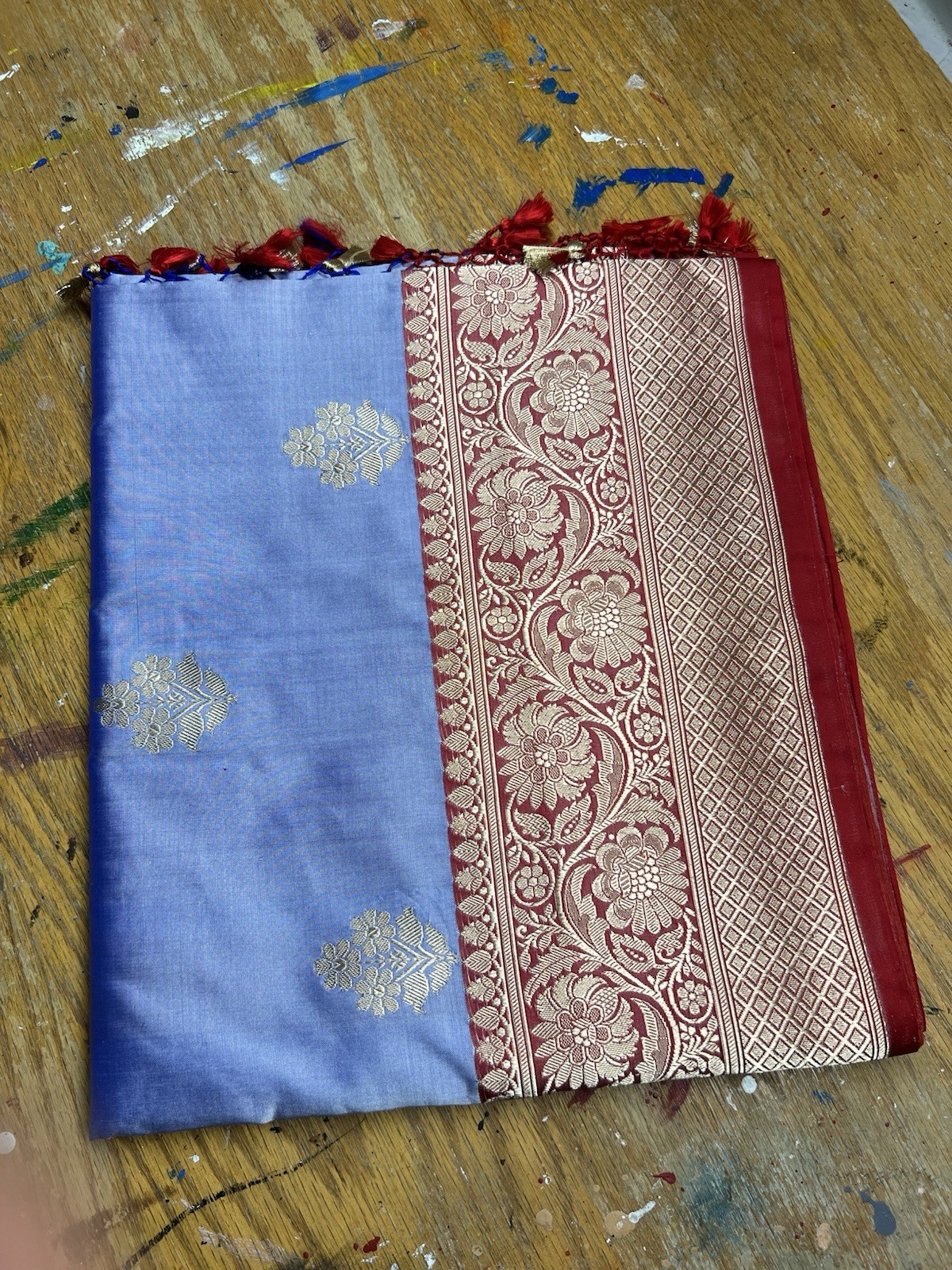 New Women Pure Banarasi Katan Silk Saree Blue Purple Red Gold