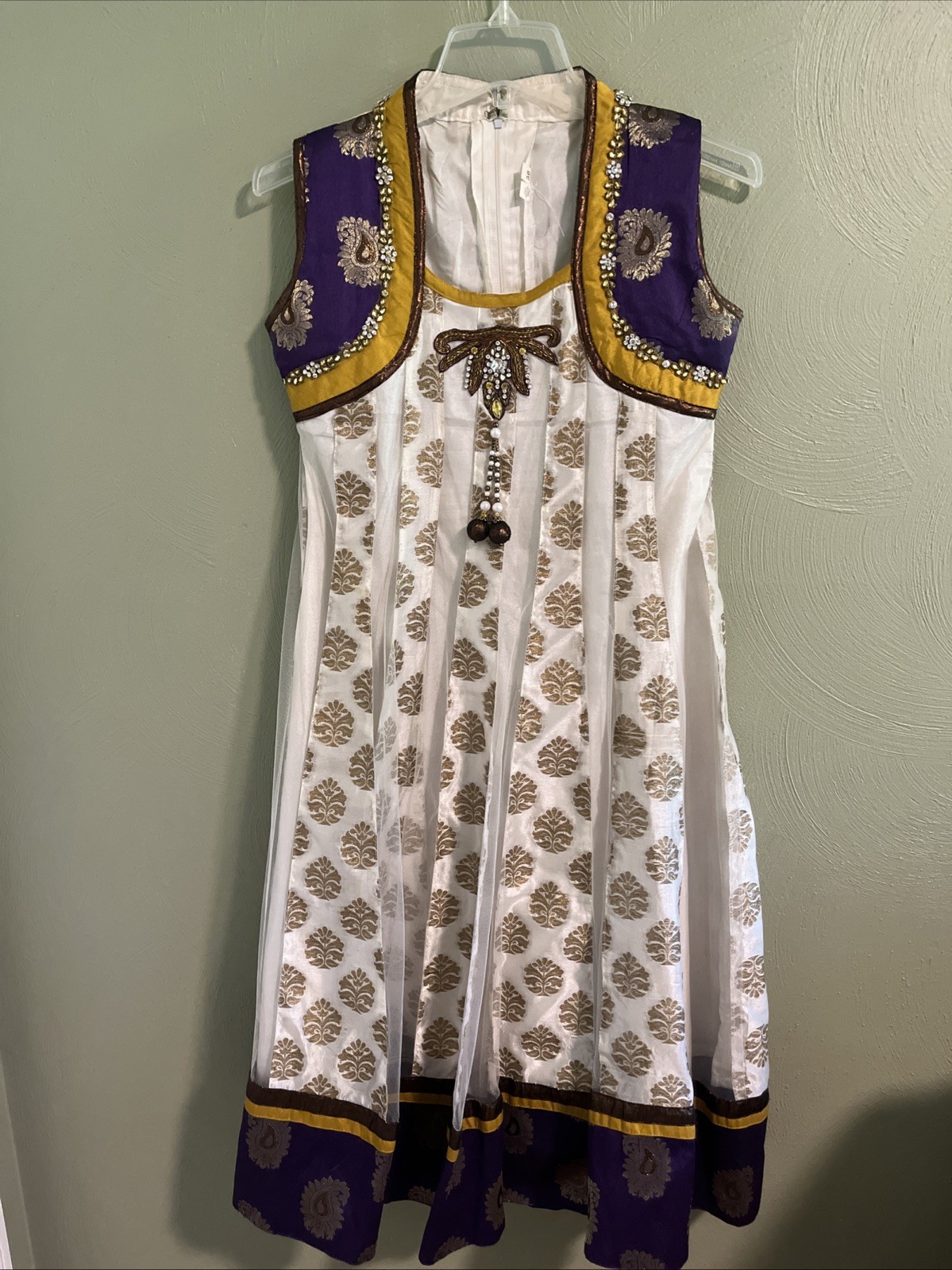 Festive Sleeveless Purple White And Gold Anarkali Kurta Size 38