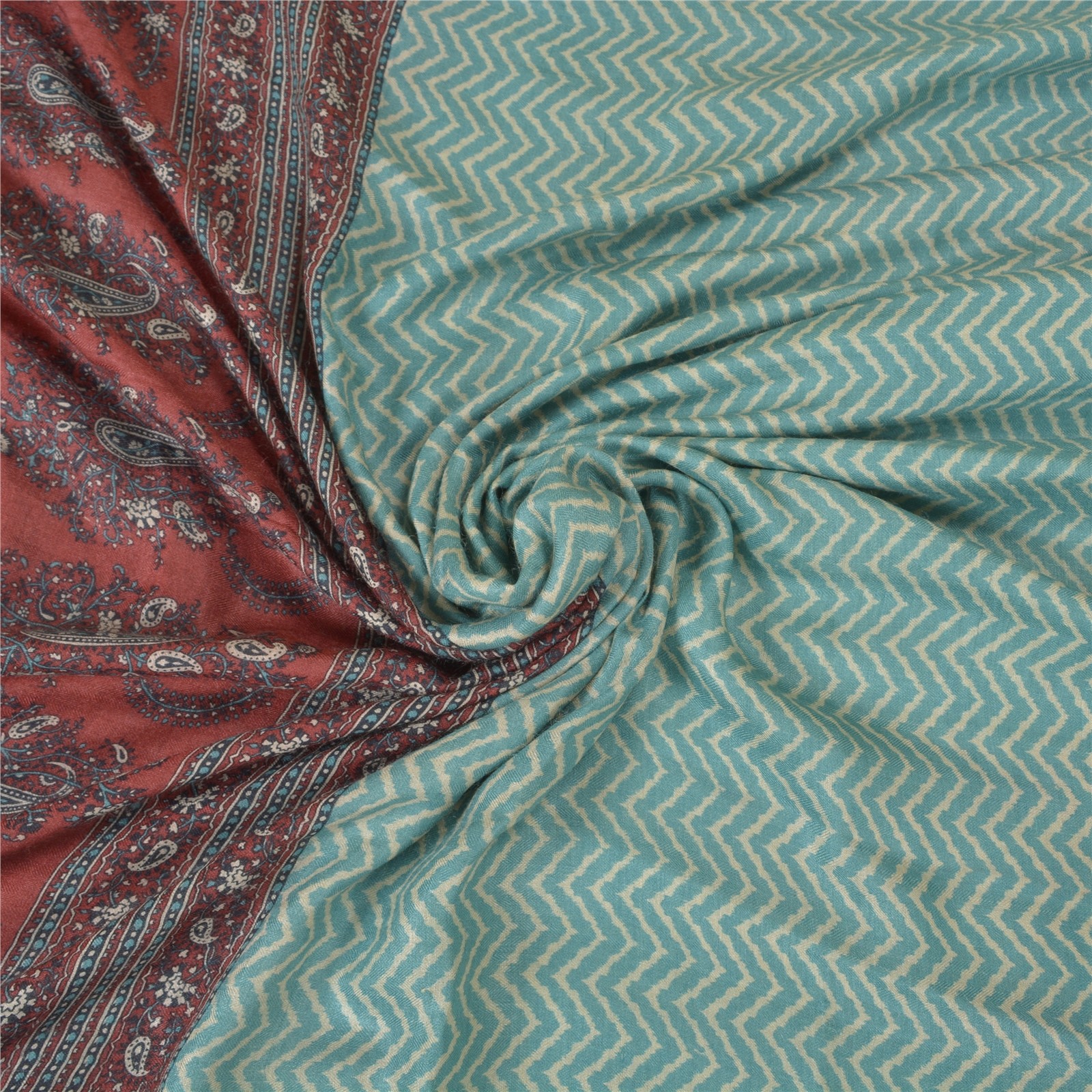 Sanskriti Vintage Indian Sarees 100% Pure Woolen Blue Fabric Printed Woven Sari