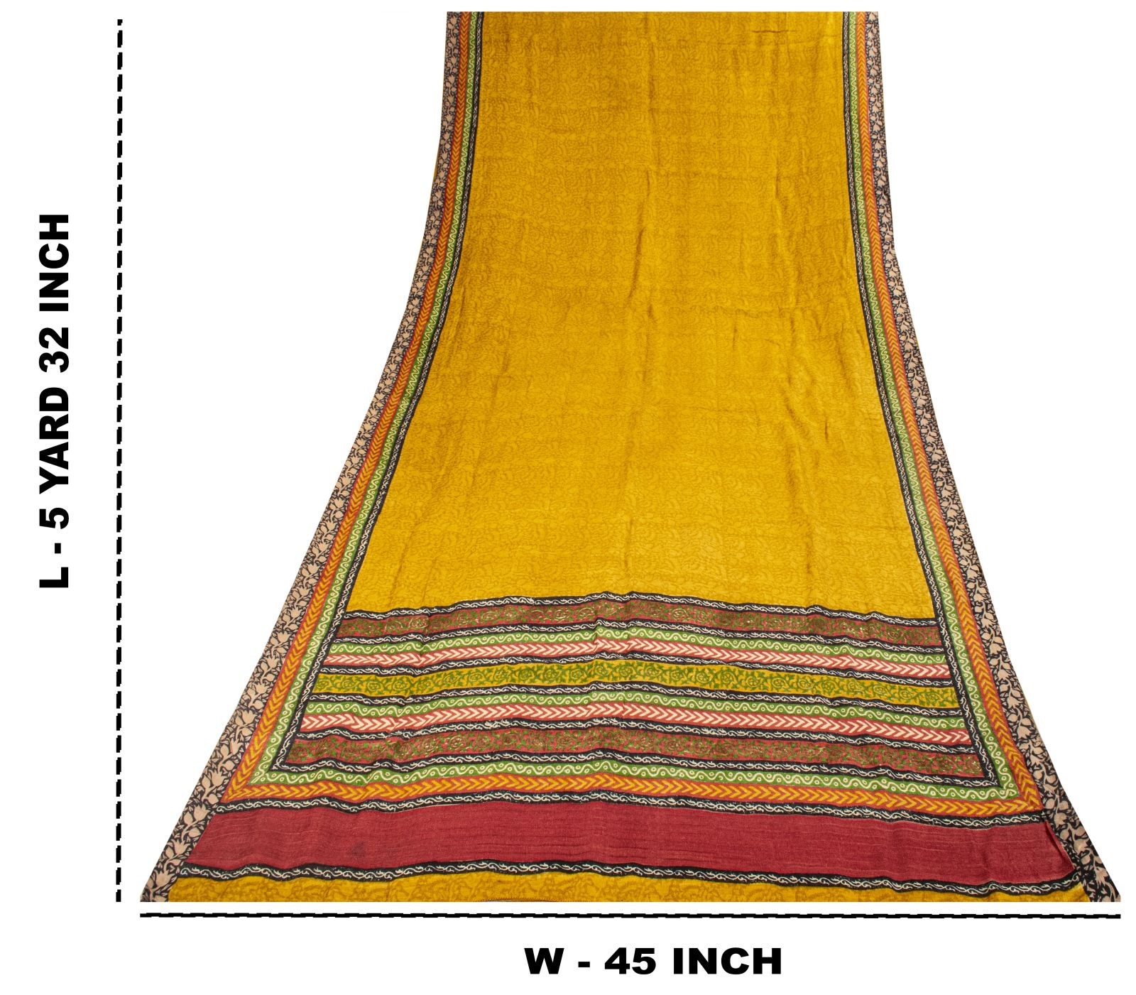 Sanskriti Vintage Yellow Pure Woolen Saree Floral Printed Sari 5Yd Soft Fabric