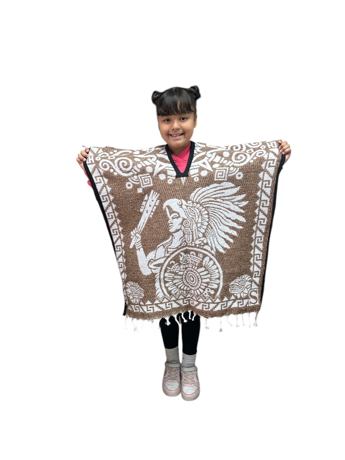 KIDS AZTEC PONCHO , UNISEX , BLANKET GABAN ,6-12 YEARS , TAN