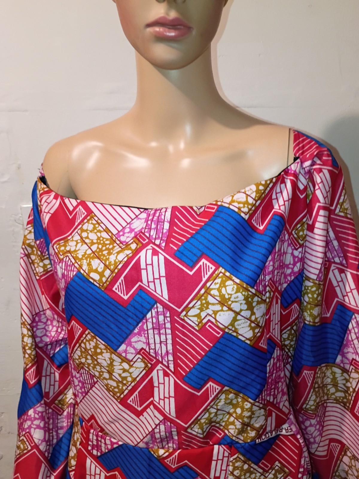 African Print Kaftan Dress for Women Pink Blue Gold Red Traditional Pattern