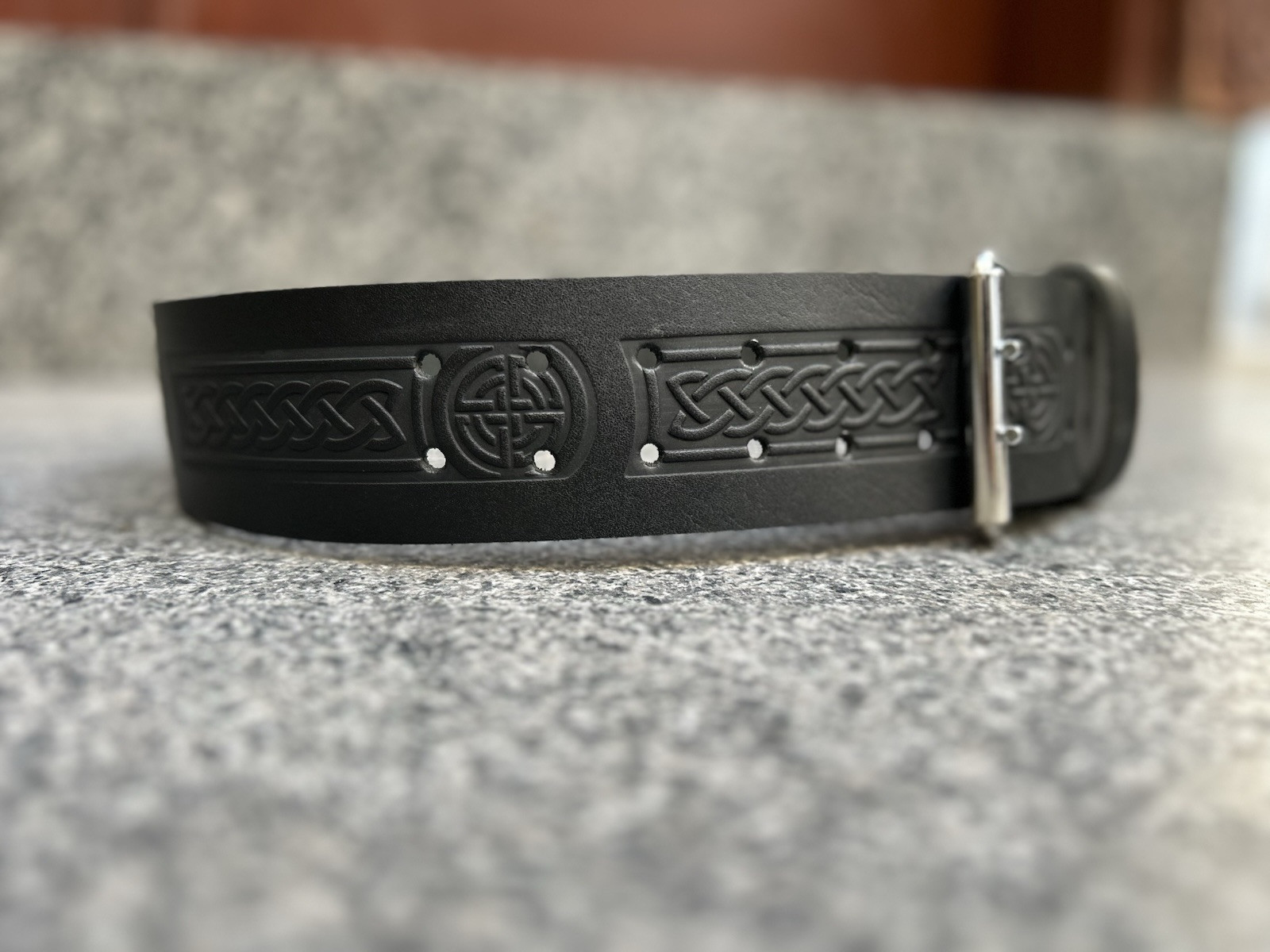 Leather Belt For Scottish Kilts Black Embossed Handmade