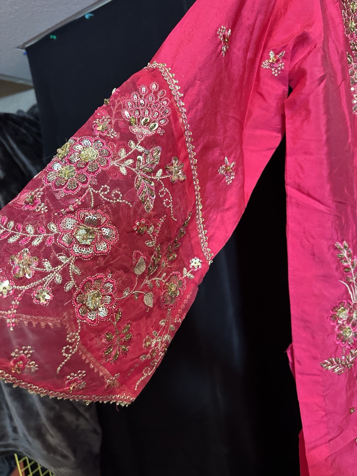 ASIAN STITCH ZARQUN BRAND – Emb Raw Silk Front & Back Emb, Net Lux Dupatta – $75