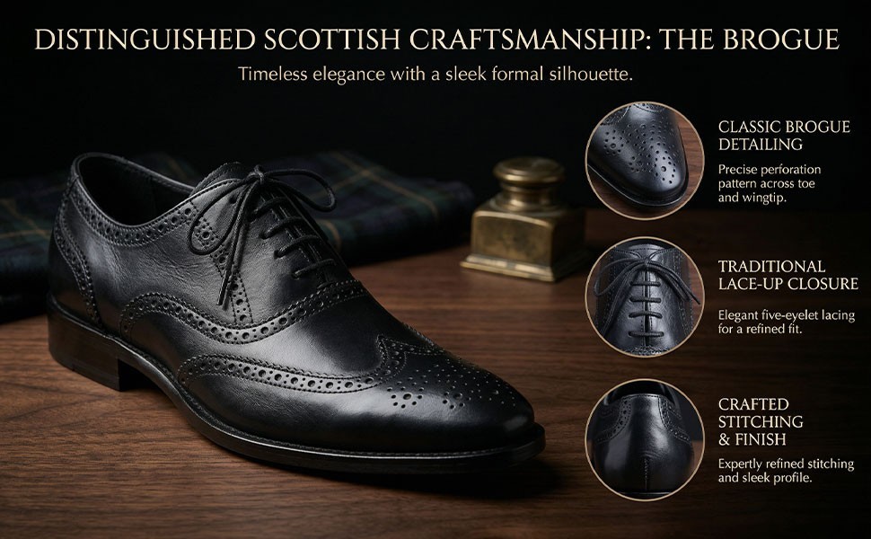 Scottish Highland Brogues Black Leather Oxford Kilt Shoes Formal Piper Wear