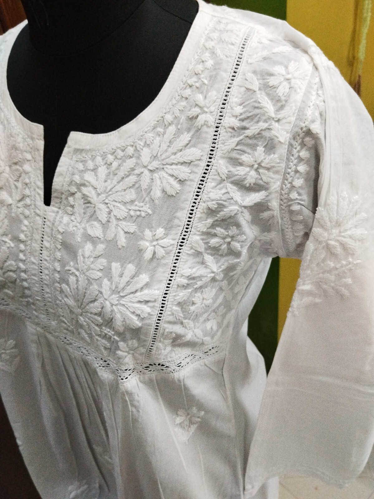 S M L XL 2XL ETHNIC HANDMADE 100% COTTON TOP KURTA KURTI CHIKAN EMBROIDERY