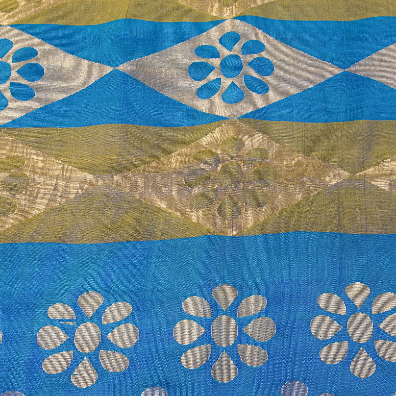 Sanskriti Vintage Saree Blue Pure Silk Brocade Zari Hand Woven Sari 5.5+Yd Craft