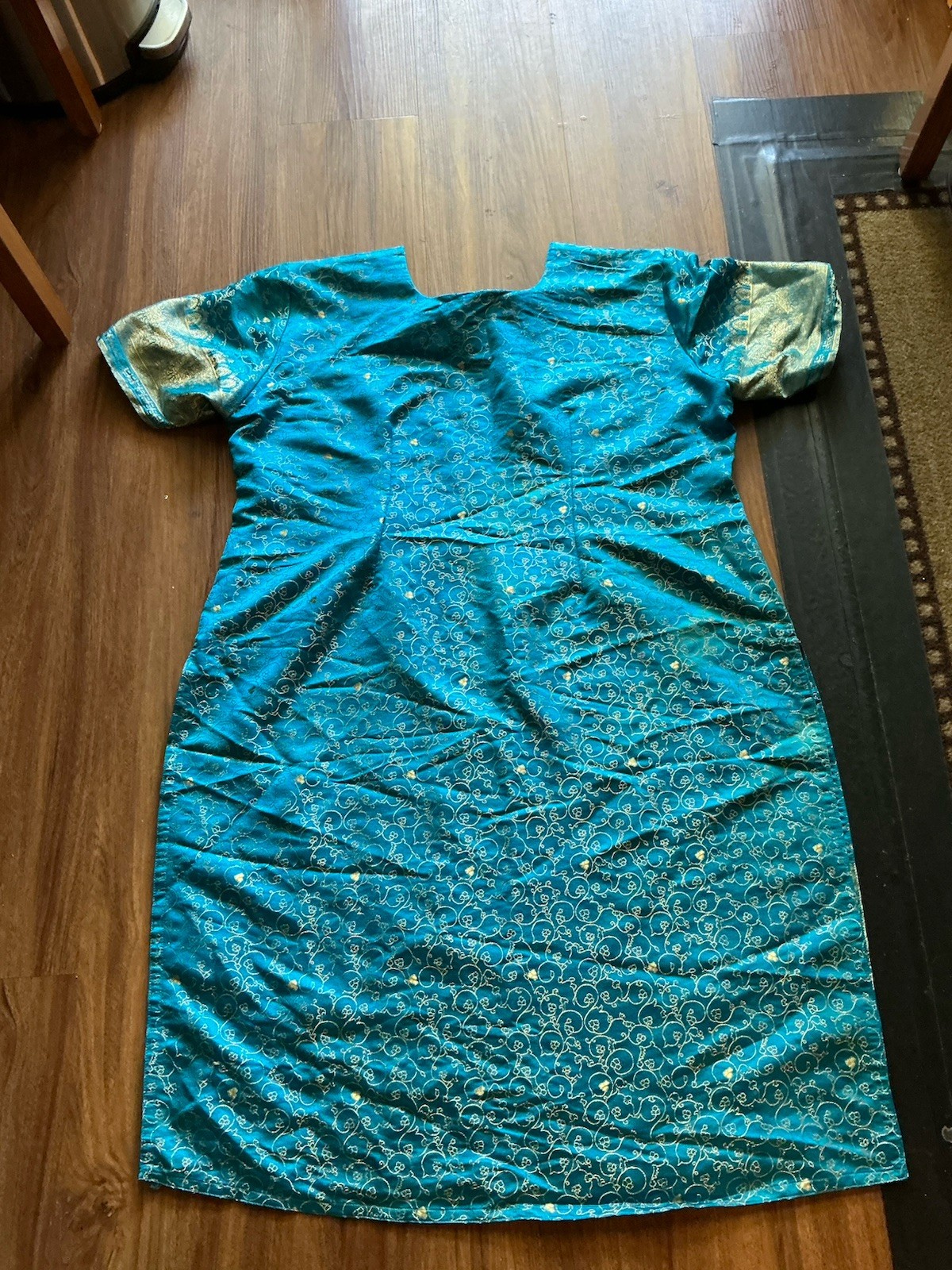 Brocade Jacquard Blue Kameez Kurta Kurti Tunic 46” Bust, 40” Long, New Dupatta