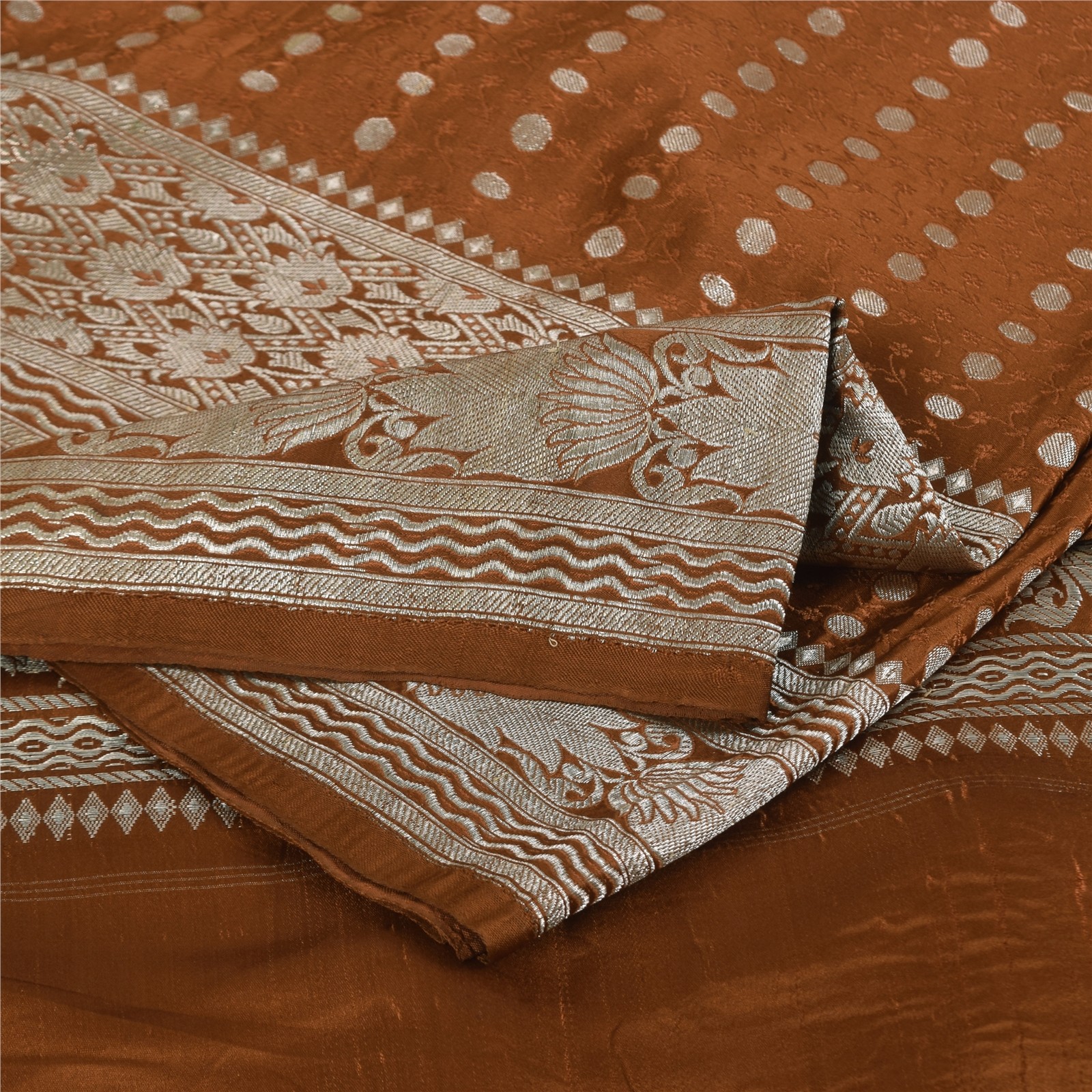 Sanskriti Vintage Brown Saree Pure Satin Silk Brocade/Banarasi Woven Sari Fabric