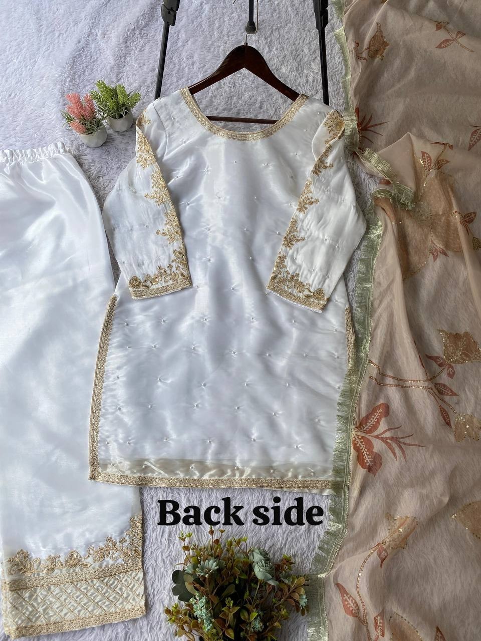 New Launch Heavy Fancy Silk White Top Palazzo With Dupatta For Wedding Wear