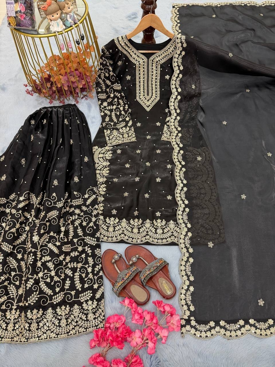 New Presenting Stylish Faux Georgette Top Dhoti With Dupatta For Reception Wear