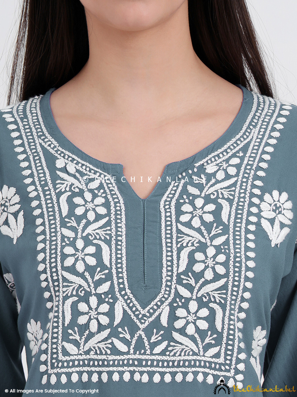 Gray Rayon Chikankari Short Top | Lightweight Indian Tunic | Casual Wear