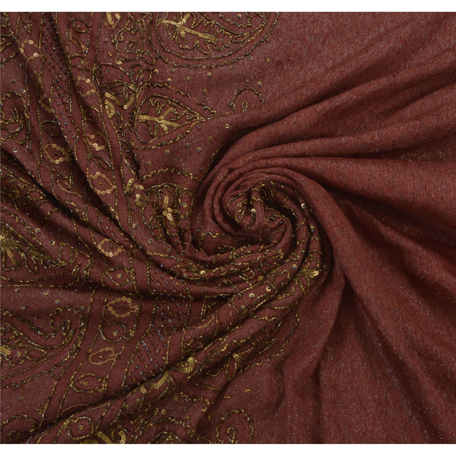 Sanskriti Vintage Dark Red Indian Sarees Art Silk Hand Beaded Craft Fabric Sari