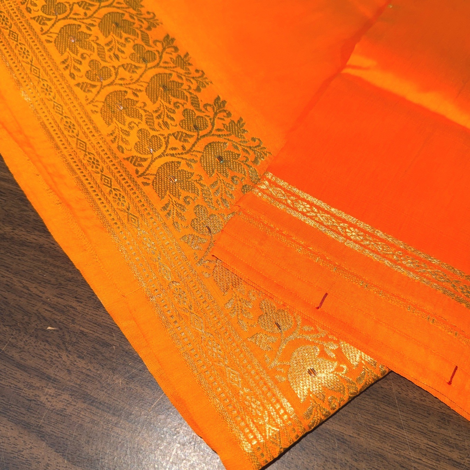NEW Indian Womens Brocade ART/Artificial Silk Sari SAREE Light Orange w/Blouse