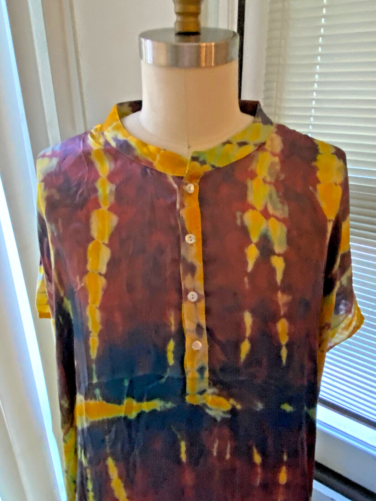 Kaftan Tie Dye Yellow Brown Men’s Unisex New Silk Light Weight NEW Women