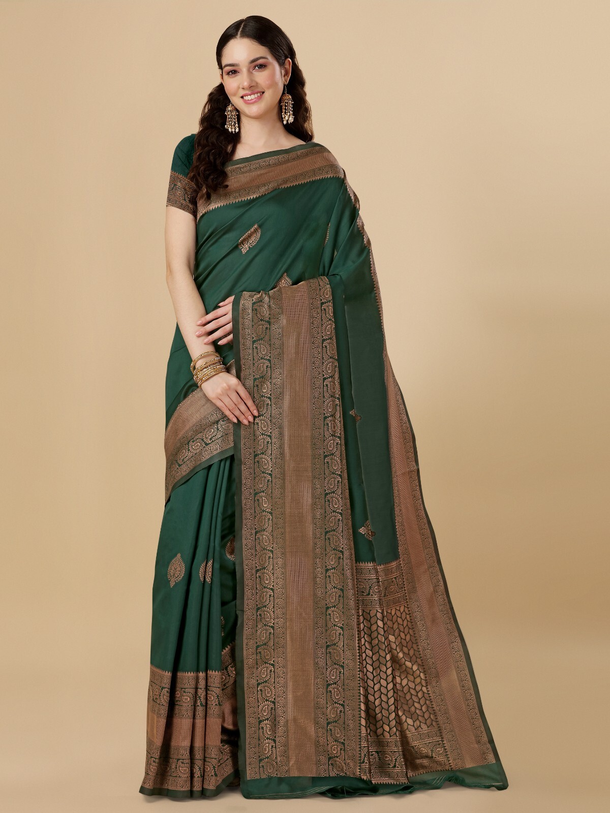Areca Designer Copper Flower Pan Silk saree blouses women Saree Cut – 5.5 Meter