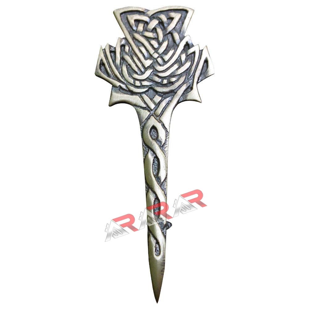 AAR Scottish Thistle Kilt Pin Antique Brass Finish 4″ Highland Celtic Kilt Pin