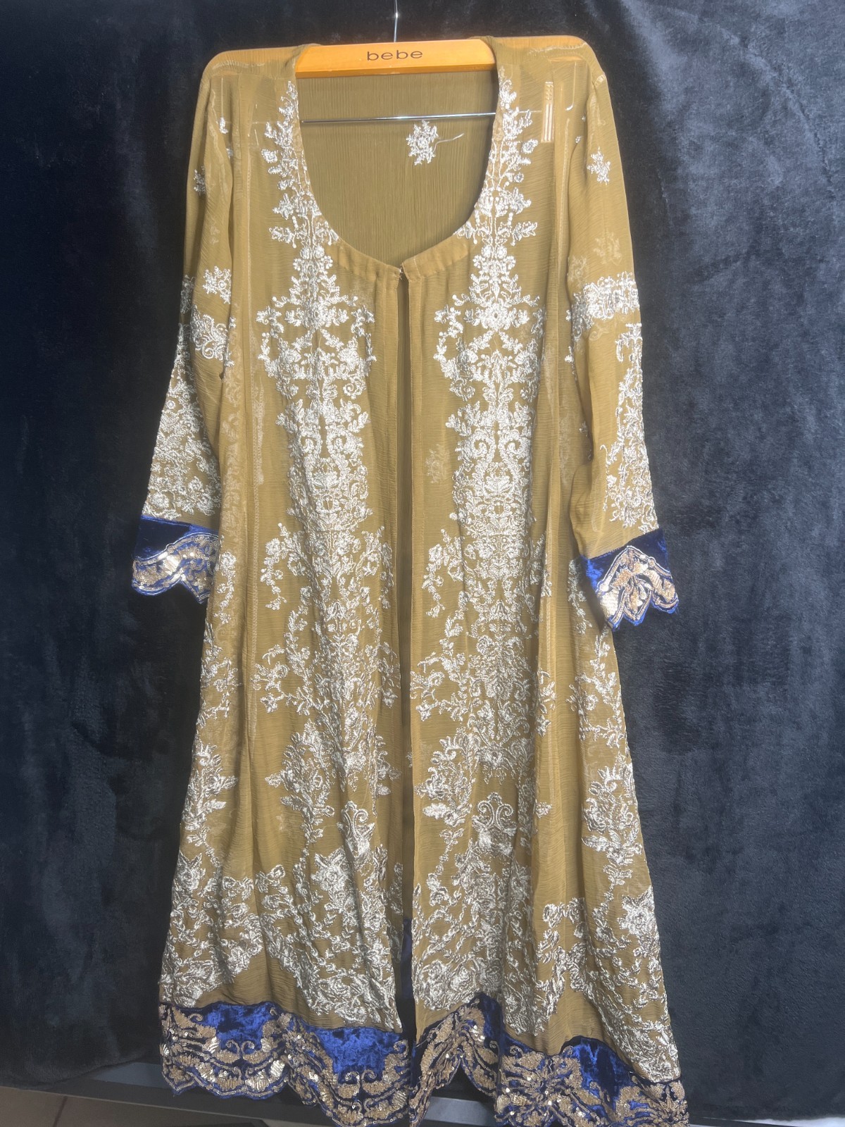 Indian Sheer Embroidered Overlay Tunic Topper Brown/Gold with Silver Thread Work